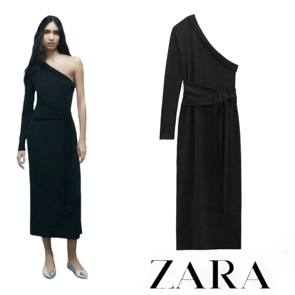 ZARA | Black | SOFT ASYMMETRIC DRESS - Picture 1 of 10